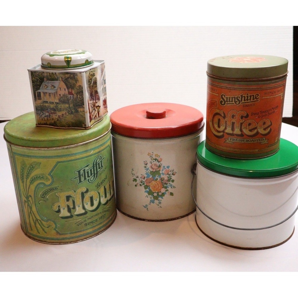 VTG Kitchen & Advertising Canisters Metal Tins Lot Rustic Retro Farmhouse Decor